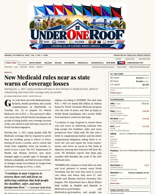 Front page of Under One Roof — October 19, 2026